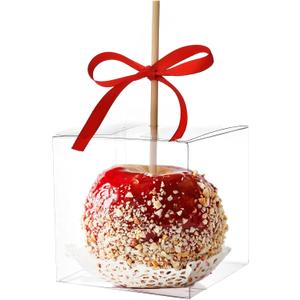 JOERSH 4x4x4 Inches Candy Apple Boxes with Hole and Paper Doilies Base 30 SETS Clear Caramel Apples Boxes for Treats | Food in Safe PET Plastic Box Fits Standard and Large Apple