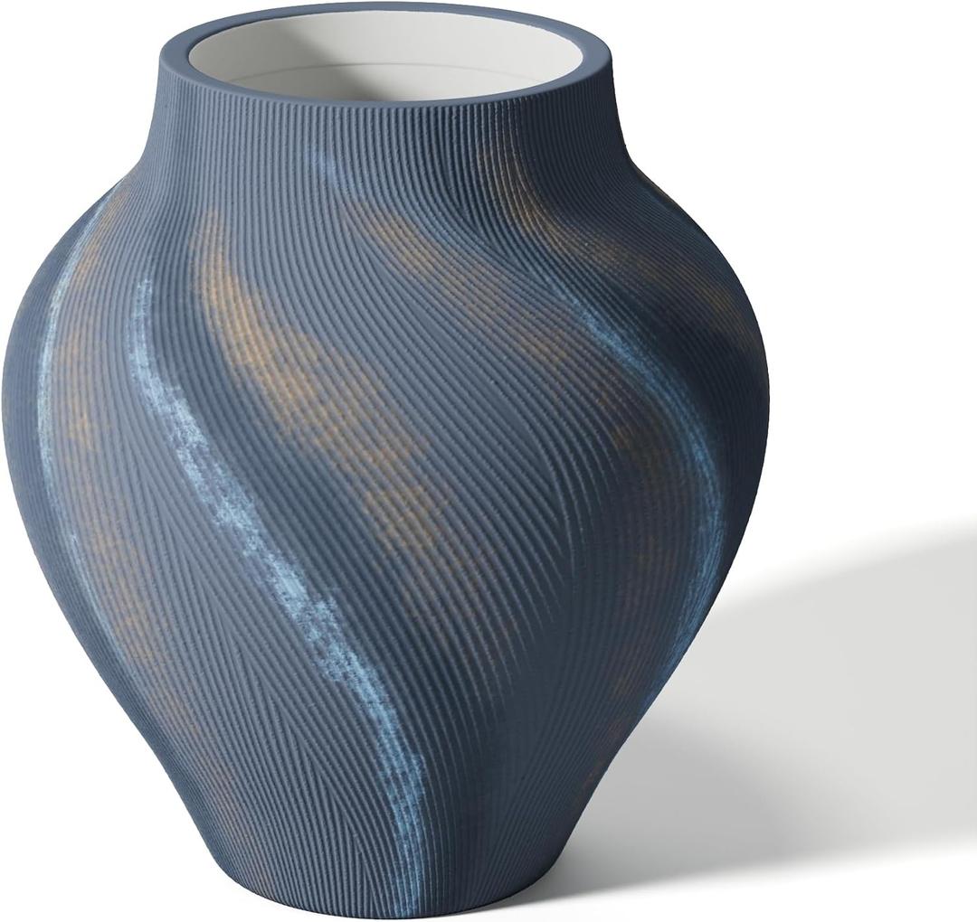 9.8" Modern Sculptural Ceramic Vase Swirled Matte in Dusty Blue