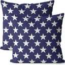 Patriotic Throw Pillow Covers Set of 2 16x16 Blue Stars Outdoor Waterproof Pillowcase American Memorial Independence Day Pillow Cases Linen Farmhouse for Sofa Couch Bed (16" x 16", Blue)