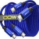 JSAUX 100W USB C to USB C Cable [2-Pack 10FT], Type C Fast Charging Cord for iPhone Air/iPhone 17/iPhone 17 Pro/iPhone 17 Pro Max, iPhone 16/15 Series, Galaxy S/Note Series, MacBook, iPad - Blue