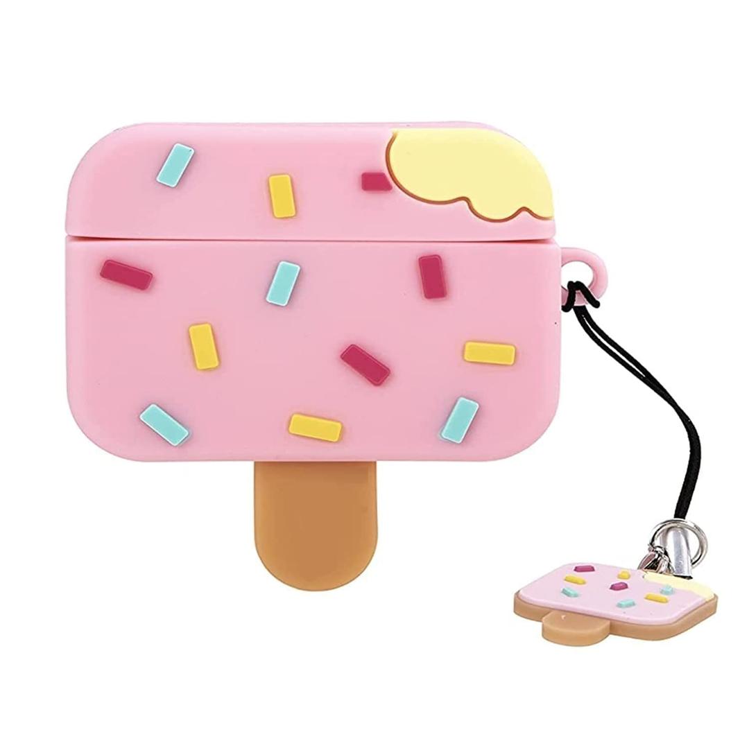 KHR Silicone Case Cover for AirPods Pro 1st & 2nd Generation (2019/2022), Cute Cartoon Characters Design Case with Keychain for AirPods Pro 2 (2022) (Pink Ice-Cream) 3 Pack
