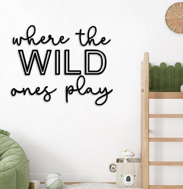 Playroom Wall Decor, 40 XXL Where The Wild Ones Play Nursery Sign Wooden Wall Art Decoration for Kids Toddler Room Decor Boys and Girls Home Bedroom Word Sign (Acrylic - Black)