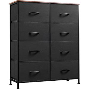 WLIVE Tall Fabric Dresser with 8 Drawers, Storage Tower with Fabric Bins, Double Dressers, Chest of Drawers for Closet, Bedroom, Living Room, Hallway, Dorm, Black and Rustic Brown, A-medium Size