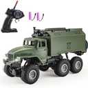 GoolRC RC Military Truck, 1:16 Scale 6WD Remote Control Car, Off-Road RC Truck with LED Light and 2 Batteries, All Terrain Army Transport Vehicle for Adults