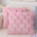 Yuubin Easter Bunny Pillow Covers 18x18 Set of 2,Rabbit Soft Plush Faux Fur Pink Spring Throw Pillow Cases for Home Decorations Sofa Bedroom Living Room Couch Bed Decor
