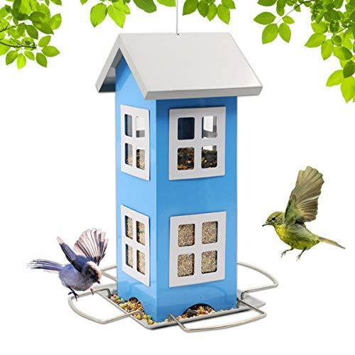 Goodeco Garden Metal Bird Feeder - Bird Feeders for Outdoors Hanging,Country House Design Squirrel Proof,Easy Cleaning & Refills,Gift idea,4.7 * 10.2" (Blue)