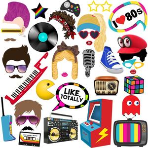 80s Photo Booth Props, 38pcs 80s Party Decorations, 80s Theme Photo Booth Props by Tvorvik, 80s Photo Booth Decorations Suit for 80s Party, 80s Birthday Party, 80s Theme Party