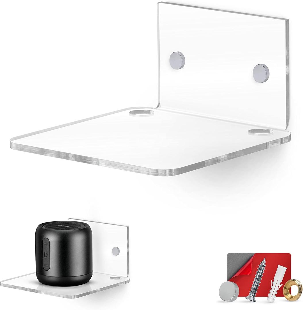 4.5" Small Baby Monitors & Speaker Wall Mount Shelf, Adhesive & Screw in, Also for Security Cameras, WiFi Routers, Decor, Plants, Photos, Kitchen, Cable Box & More, Universal