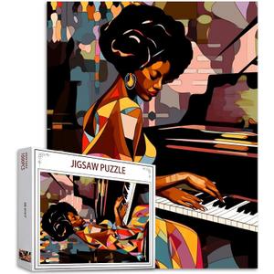 African Women Black Girl Jigsaw Puzzles 1000 Pieces for Adults, Families (Piano,Girl,Female) Pieces Fit Together Perfectly 19.7''x27.6''inch Musical Performance Frameable Magic Puzzle ArtBrown