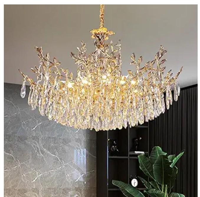 ziidoo Modern Lights Gold Crystal Chandelier 33.5 inch LED 12 Lamps Tree Branch Raindrop Hanging Pendant Ceiling Light Fixture Chandeliers for Living, Dining Room, Kitchen Island, Bedroom