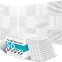 50 Pack Sound Proof Foam Panels for Walls, 2 X 12 X 12 Inches Acoustic Foam Panels, High Density Acoustic Panels Sound Absorbing, Noise Cancelling Studio Wedges, White (NOT INCLUDE ADHESIVE)