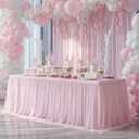 Pink Tablecloth for 6 Foot Rectangle Tables, Pink Tulle Table Skirt for Baby Shower Ruffle Tutu Table Cloths Skirt Stretch Fitted Table Covers for Wedding Girl's Birthday Princess Themed Parties