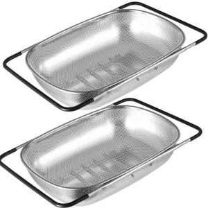 2 Pcs Over the Sink Colander, Strainers and Colanders for Kitchen Sink Strainer Basket with Expandable Handles Stainless Steel Strainer,Pasta Vegetable Food Fruit Strainer