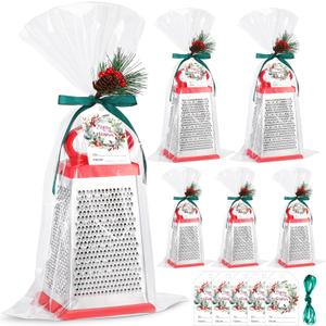 LemonRoad 6 Sets Christmas Kitchen Utensils Gifts Cheese Grater Metal 4 Sided Large Handheld Box Grater Gift for Cheese Ginger Potato Xmas Neighbor Family Supplies