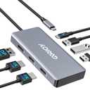 USB C to Dual HDMI Adapter, Multi Display Docking Station Dual Monitor with 2 HDMI, Displayport, 100W PD, 3 USB Ports, USB C Hub Multiport Dongle Compatible with MacBook/Dell/HP/Lenovo Laptops (Grey)