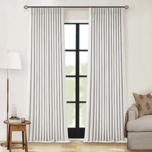 Off White Pinch Pleated 100% Blackout Curtains 102 Inches Long Linen Blend Window Curtains 102 Inch for Bedroom Living Room Darkening Thermal Insulated Back Tab Pinch Pleat Dual Layer Drapes Ivory