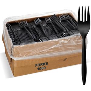 1,000 Plastic Disposable Forks Bulk Black Medium Weight Disposable Silverware Plastic Cutlery Fork