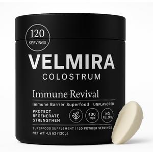 Velmira Colostrum Powder Gluten-Free, Fat-Free  Immune Support, Gut Health, Bovine. Skin & Hair Care for Men & Women 400+ Bioactive Nutrients  Keto Friendly Supplement. Colostrum -120 Servings