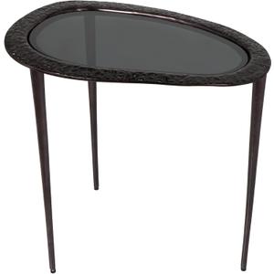 Deco 79 Aluminum Metal Side End Accent Table Abstract Oval Shaped End Table with Shaded Glass Top and Detailed Engravings, Side Table 23" x 15" x 23", Black