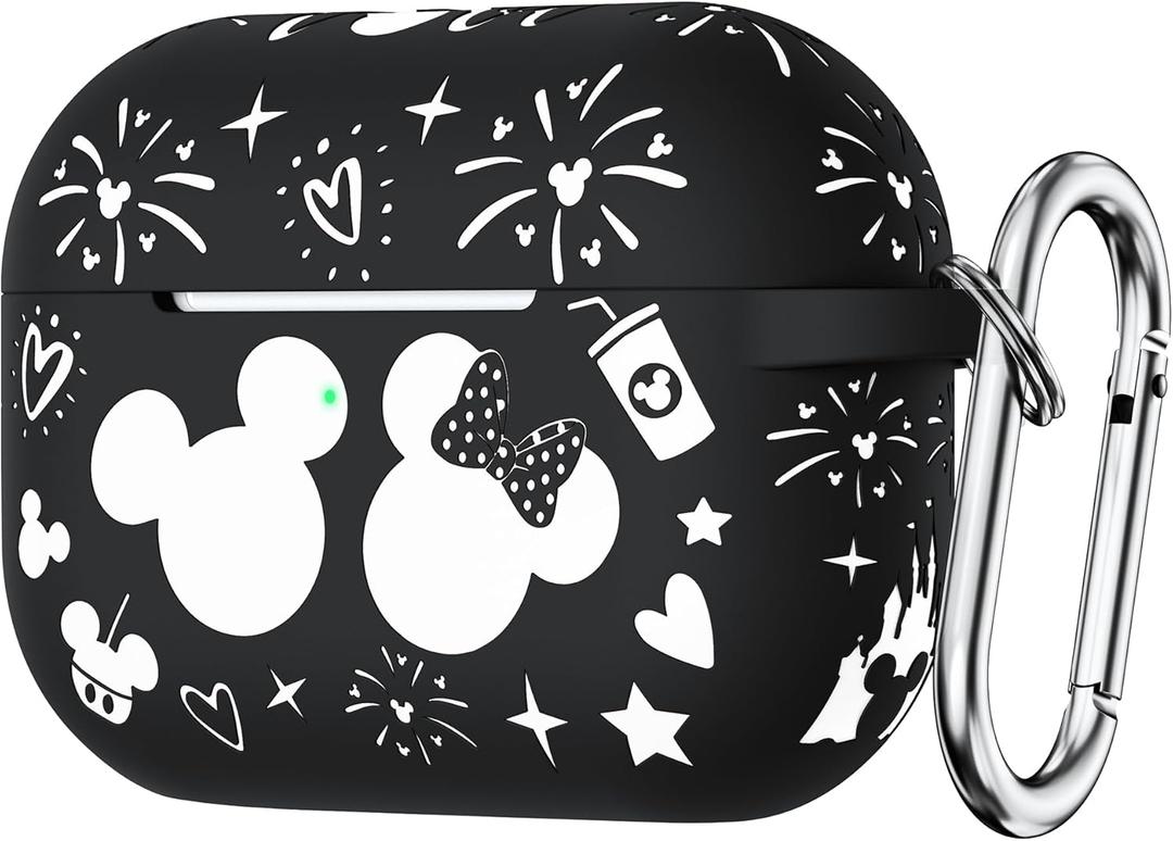 Compatible with Airpods Pro 2nd/1st Generation Case Cover with Keychain, Women Men Soft Silicone Two-Tone Cute Cartoon Engraved Convenience Protective Case, Front LED Visible Black/White