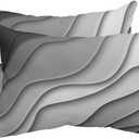 Geometric Ombre Lounge Pillows Outdoor, Aesthetic Black Grey White Gradient Abstract Head Pillows, Modern Waterproof Patio Furniture Lumbar Pillows with Adjustable Elastic Strap for Recliner Beach (2 Pack - 12x20 Inches)