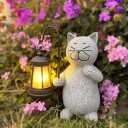 Cat Solar Garden Statues,Resin Cat Carrying Lantern Design Figurine Decorations with Solar Lights Lantern, OutdoorStatue Decor Art for Lawn Yard Front Patio Balcony