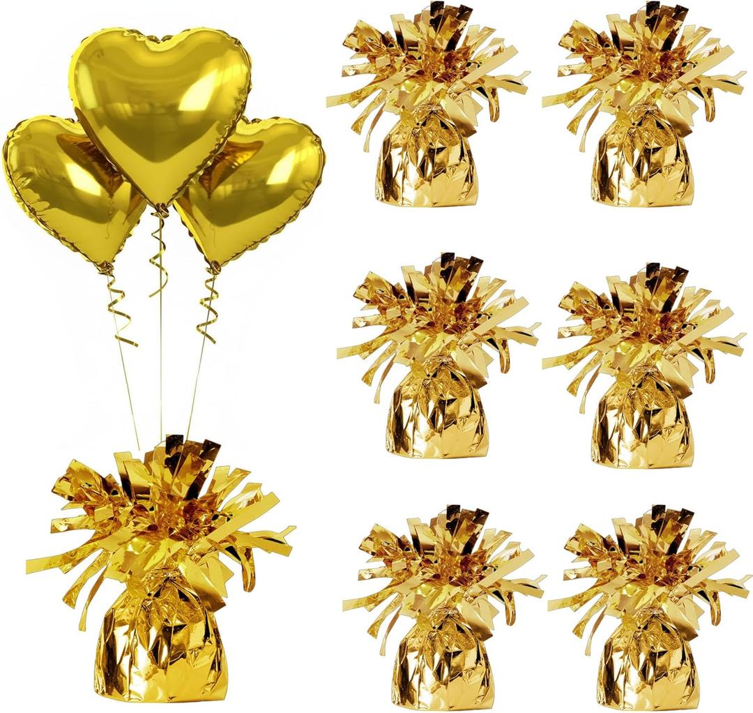 Aluminum Foil Balloon Weights for Parties (6 pcs) - 0.31lb (140g) Each - Premium Balloon Anchors for Birthday, Wedding, Dinner, Indoor & Outdoor Decorations(Gold 6pcs)