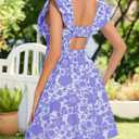 Womens Summer Dresses Sweetheart Neck Ruffle Sleeve Mini Sundresses with Pockets A Line Flowy Beach Dress (Medium, Purple)