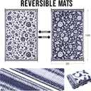 OLANLY Waterproof Outdoor Rug 8x10 ft, Outdoor Plastic Straw Rug with Flower Pattern, Reversible RV Mat for Patio, Camping, Balcony, Deck, Backyard, Navy & White
