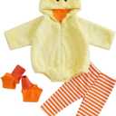 Twopumpkin Baby Chick Halloween Costumes Cute Infant Toddler Girl Boy Duck Costume Cape Sleeve Fuzzy Romper+Striped Leggings (18-24 Months, Hooded Duck 3pcs Yellow)