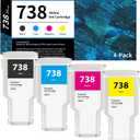738 Ink Cartridge 300ml 4-Pack (Black Cyan Magenta Yellow) 498N8A 676M6A 676M7A 676M8A Replacement for HP 738 Ink Cartridge for DesignJet T850 T950 Printer Ink