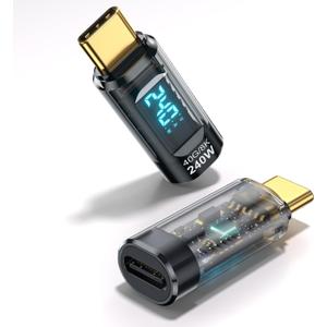 240W USB C Adapter Power Meter Tester (2 Pack) - Wattage, Voltage, Amperage LED Digital Display, Type C Male to Female Extension Connector for iPhone 15/16, MacBook, iPad & More USB-C Cables/Devices