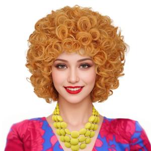 ColorGround Short Fluffy Curly Orange Yellow Cosplay Wig for Women Halloween