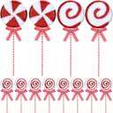 Wettarn 12 Pieces Christmas Candy Tree Picks with Ribbon Christmas Decorations 5.9" & 14.5" Glitter Lollipop Candy Canes Ornaments for Xmas Tree Topper Home Vase Party Ornaments(Red)