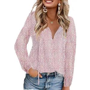 Women's Short Sleeve Casual Shirts Boho Floral Print V Neck Tops Loose Blouses (S)