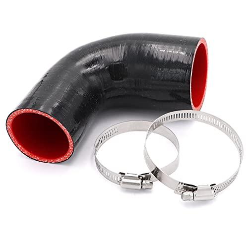 90 Degree 2 to 2-1/2 inch(51-63mm) Silicone Reducer Coupler Hose,Length 4-in(102mm),4-Ply Reinforced with 2PCS clamps Turbo/Intercooler/Intake Piping Reducer Coupler