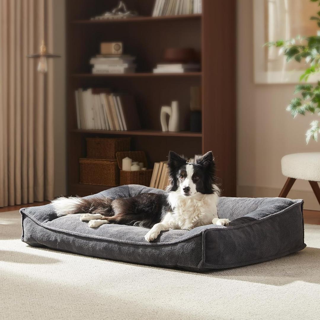 FURTIME Orthopedic Dog Bed Medium Size Dog, Extra Thick Supportive Comfort Pet Sofa, Ergonomic Slant Dog Couch Bed with Removable Washable Cover, Ultra Soft Surface & Non-Slip Bottom, Grey, 35"