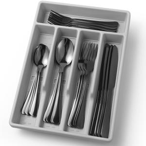 20-Piece Black Silverware Set with OrganizerHeavy Duty Stainless Steel Flatware Cutlery Tableware Set for 4Includes 5-Compartment Silverware Tray with IconsBlack Cutlery Set Service for 4