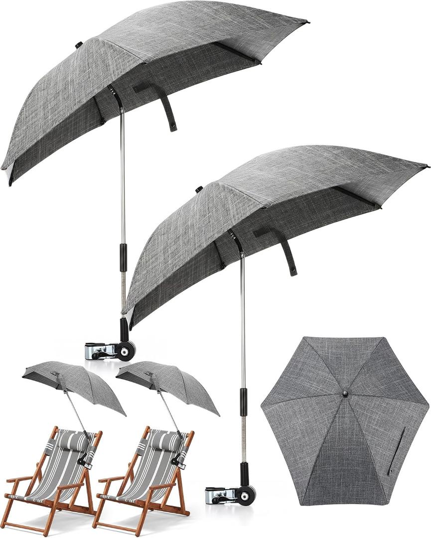 Shinylin 2 Pcs Chair Umbrellas with Universal Clamp Bulk 30.7 INCH UPF 50+ 360 ° Adjustable Clip-On Shade Umbrellas for Beach Chair, Stroller, Fishing, Camping, Patio, Wheelchair, Golf Carts