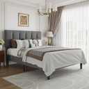 Queen Size Bed Frame with Upholstered Headboard, Dark Grey