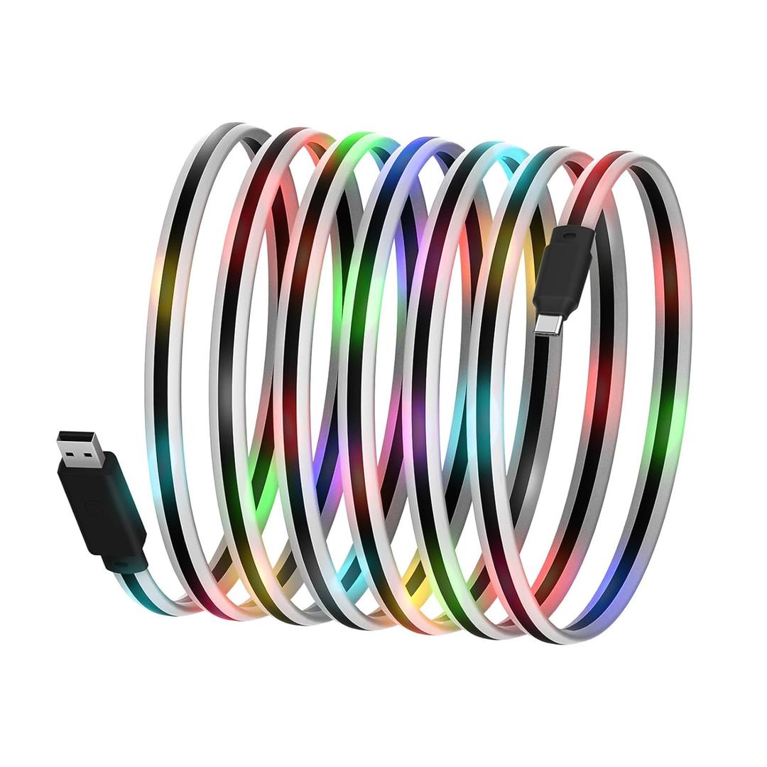 USB C Cable Light up Type C Charger Fast Charging, USB C Charger Cable with 17 Light Switching Modes for iPhone 15/15 Pro Max Samsung Galaxy S10 S10+ / Ultra S22 S21 S20 A13 Note 20 (3FT)