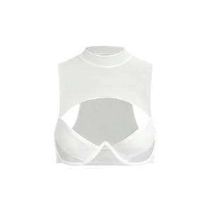 SweatyRocks Women's Cut Out Sheer Mesh Crop Top Mock Neck Sleeveless Y2k Party Rave Tops White Medium