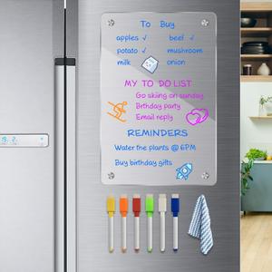 8"x12" Acrylic Magnetic Dry Erase Board for Fridge, Clear Acrylic Magnet Calendar for Refrigerator,Includes 6 Dry Erase Markers(Clear Blank)