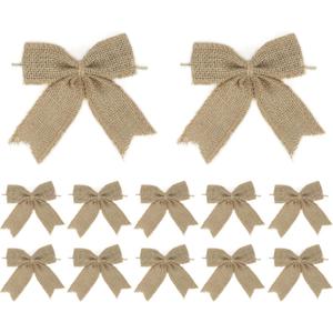 AIMUDI Natural Burlap Bows - Rustic Gift, Christmas Wreath & Wedding Decor - 4 Inch Handmade Small Burlap Farmhouse Bows for Crafts & Gift Wrapping - 12 Counts
