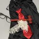 Sumind 5 Pieces Halloween Party Judge Robe Cosplay Costume Accessory Includes Pearl Earring Wooden Courtroom Gavel Pearls Beads Necklace Glasses for Women Men Halloween Judge Cosplay