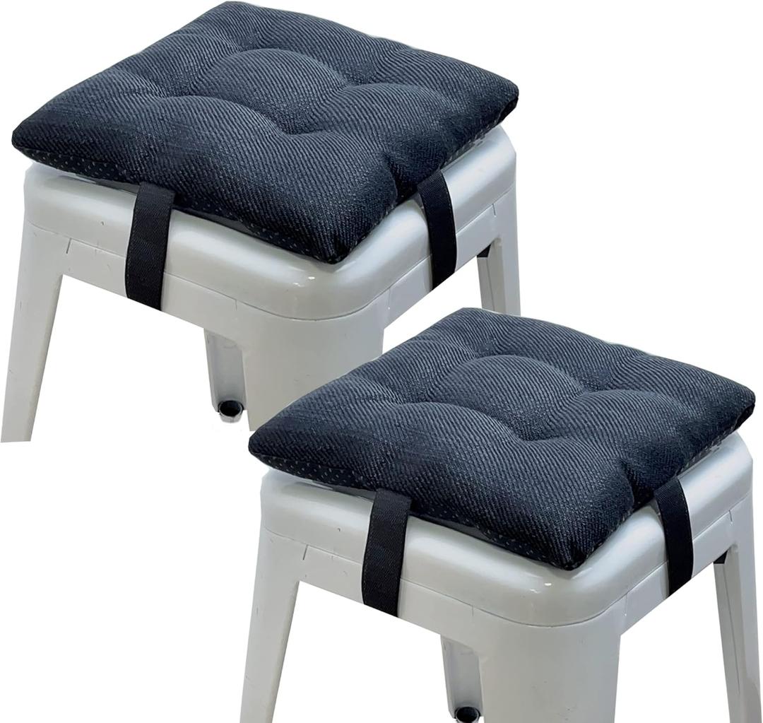 HFCNMY Bar Stool Cushions Square, 2 Pack Thick Square Seat Cushion Bar Stool Covers Kitchen Dining Chair Pads Padding with Ties Removable 12 in Black