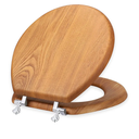 Wood Toilet Seat Round, Wooden Round American Standard Toilet Seat with Durability Metal Chrome Hinges, Natural Wood Veneer Oak Cover