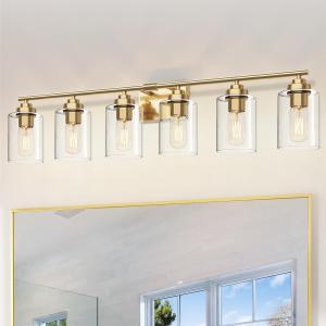 SKEJAO Bathroom Vanity Light Over Mirror,Bathroom Light Fixture Wall Sconce Lighting for Bedroom,Living Room (Gold, 6-Light)