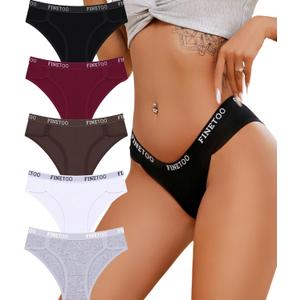 FINETOO Cotton Underwear for Women Cheeky Panties Sexy Hipster Bikini Underwear Elastic Waistband Stretch Briefs 5 Pack (XL)