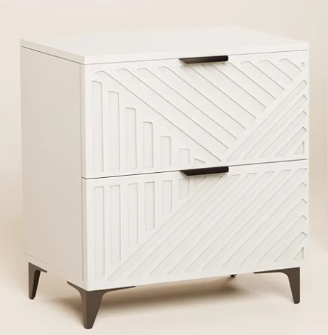 Fluted Nightstand Set of 2 with 2 Drawers, Side End Table, Small Accent Storage Cabinet,Modern Night Stand Bedside Table for Bedroom,White